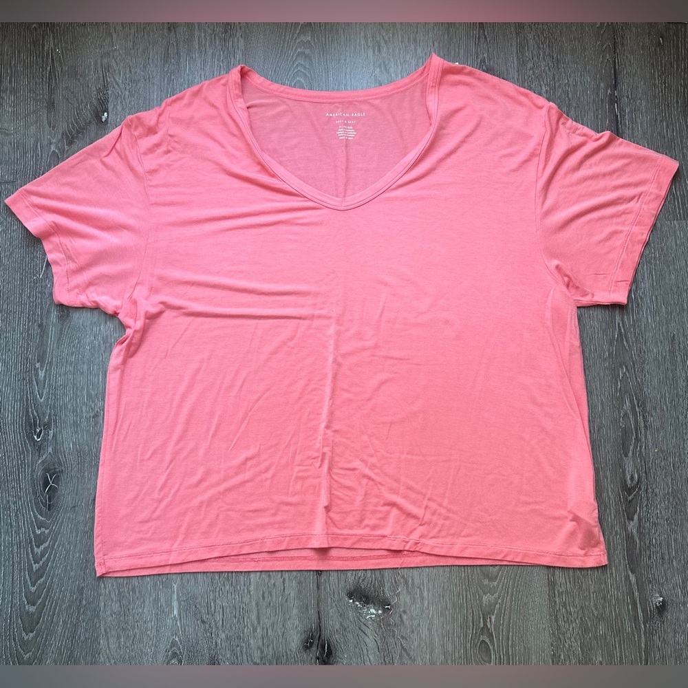 American Eagle Aerie Soft & Sexy V-Neck Tee Coral Pink XL Modal Blend
